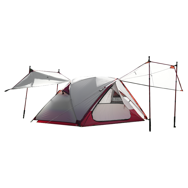 Tenda de caminhada leve com toldos na frente e atrás